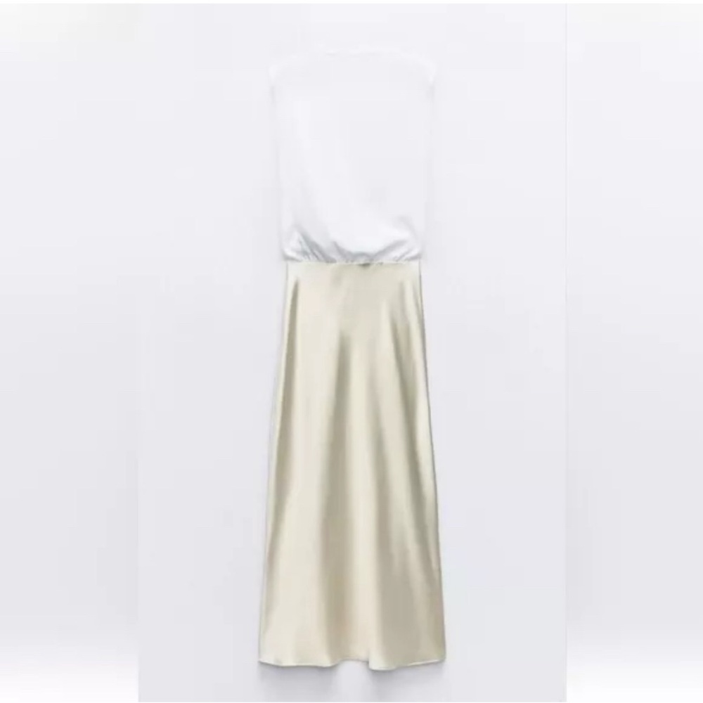 Zara Elegant White Top and Cream Bottom Dress Size M